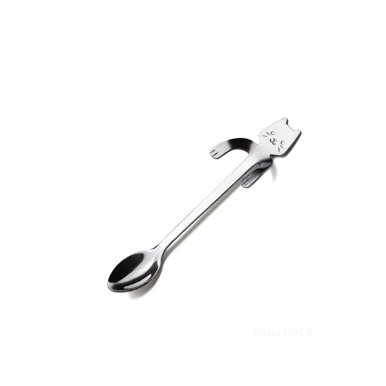 Cuillères en acier inoxydable Chat mignon Coupe suspendue Cuillère à café Cuillère à thé Dessert Snack Scoop Ice CreamTableware Cuisine T2I52964