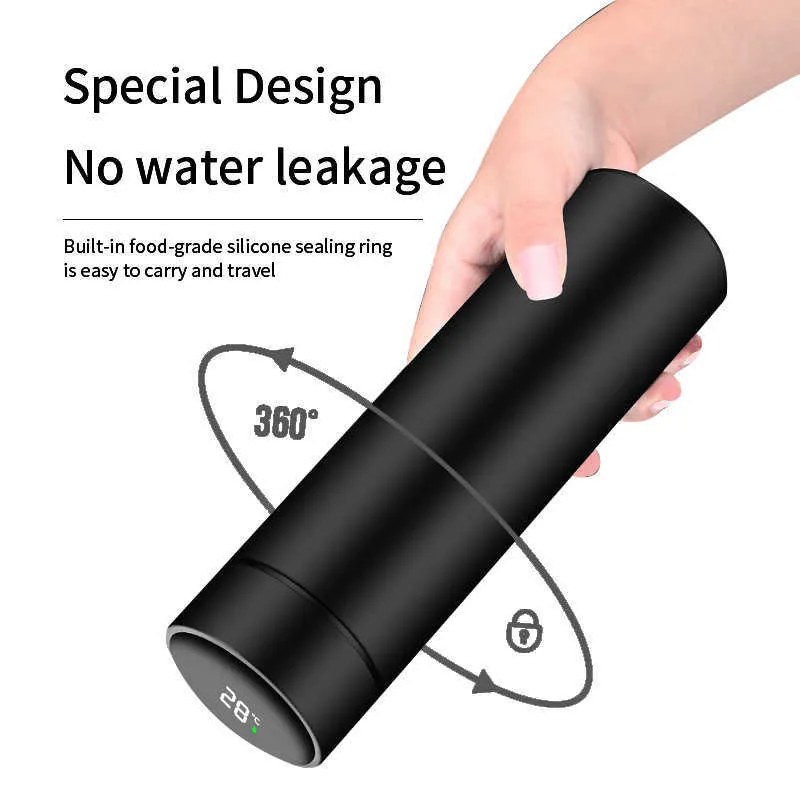 500ml Smart Water Bottle Intelligent Stainless Steel Thermos LED Temperature Display Bottles Vacuum Flasks Thermoses Cup 24hr 211013