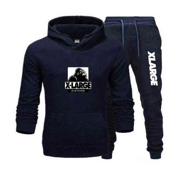 Mäns XLarge Printed Hoodies Set Sweatshirts Men Design Streetwear Solid Färg Pullover Toppar Man Spoort Suit och Jogging Pant G1217