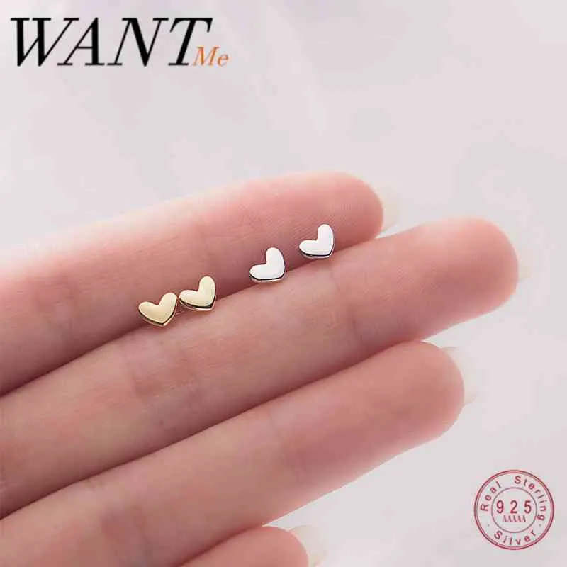 WANTME Trendy Minimalistische Echte 100% 925 Sterling Zilveren Mini Kleine Liefde Hart Oorknopjes voor Vrouwen Student Tiener Sieraden Gift 210507