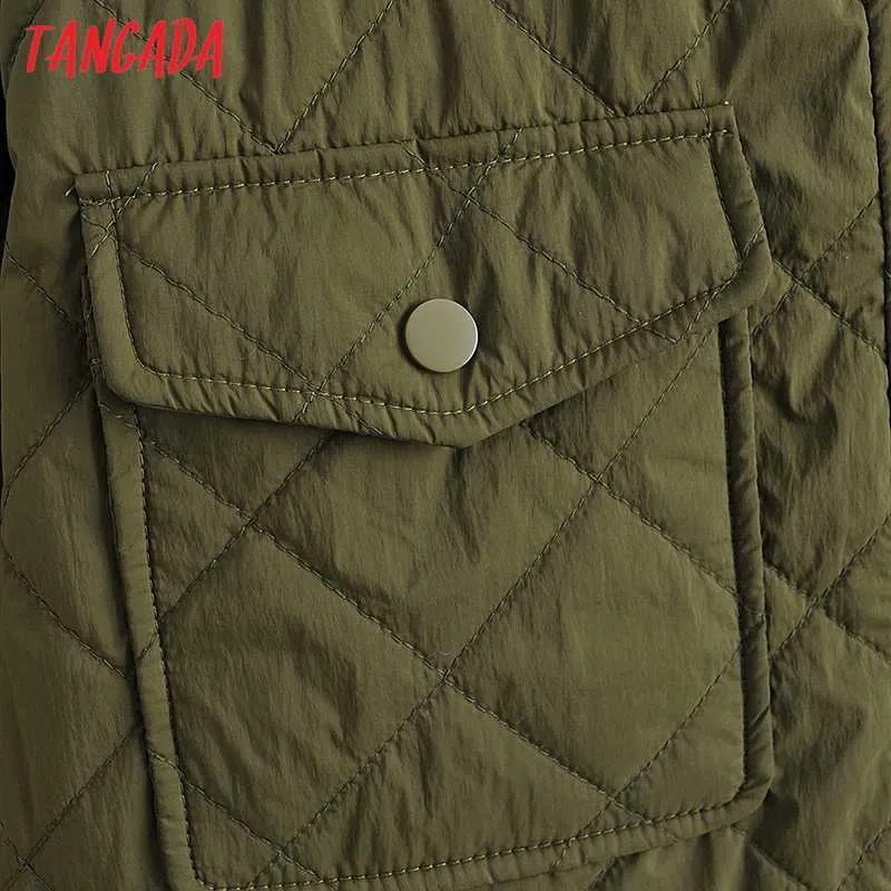 Tangada femmes Amy vert surdimensionné Parkas minces à manches longues boutons poches femme manteau chaud YI22 210609