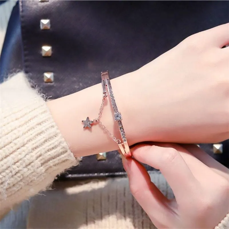 Estilo Coreano Charme Five-apontado Star Bracelete Simples All-Match Xingx Pulseira Jóias Presente