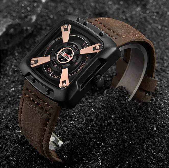 KADEMAN 612 Relojes cuadrados para hombre Reloj de pulsera resistente al agua con personalidad deportiva y correa cómoda Grandes regalos creativos 215S