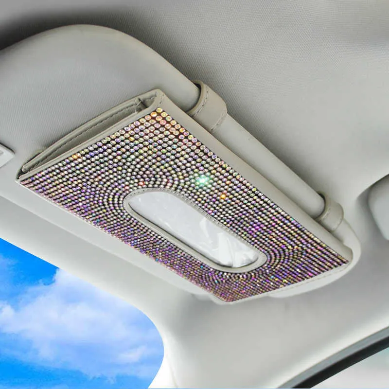 Crystal Tassels Car Tissue Holder Bag Sun Visor Hanging Diamond Auto Paper Box For 210818