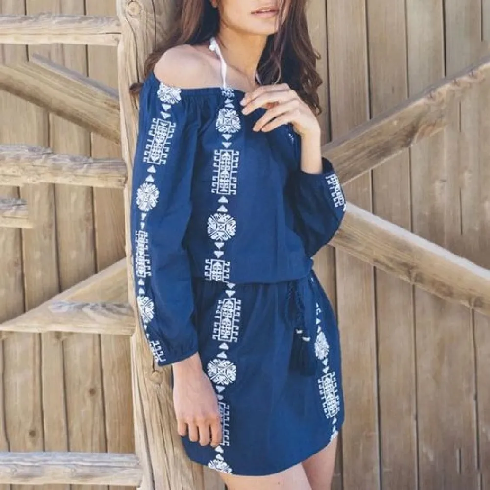 Arrivals Beach Cover up Embroidery Vintage Swimwear Ladies Tunics Kaftan Dress Wear Women Robe de Plage #Q147 210420