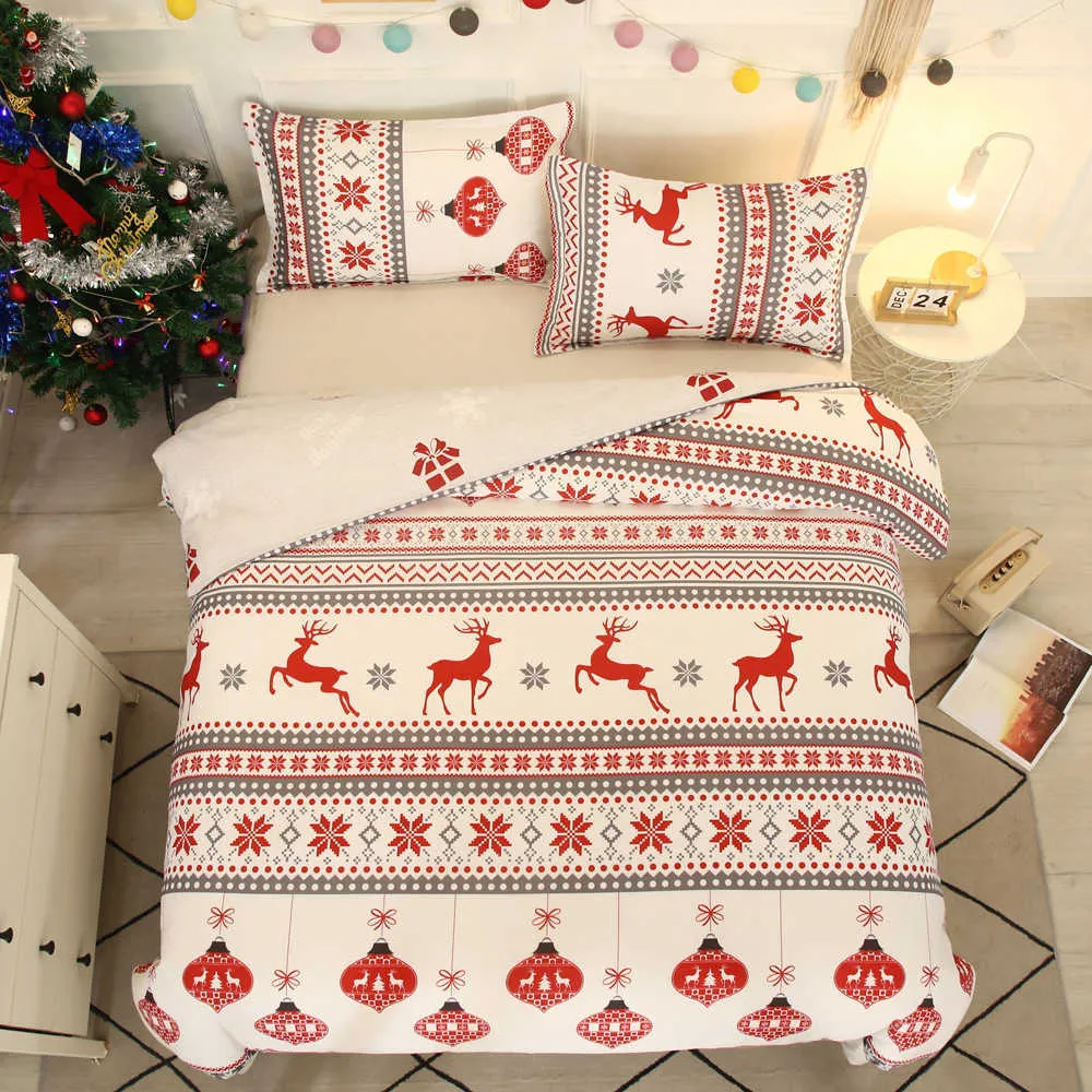 3st jul sängkläder set snöflingor julgran älg hem sängkläder uppsättningar duvet täcker varma säng ark set el dekoration 211007