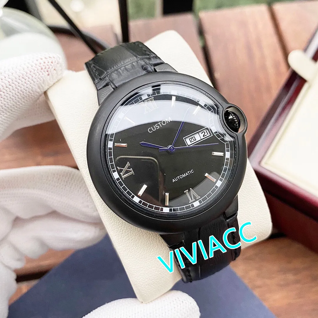 Business Men Roman Number watches Classic Brand Automatic Mechanical Wristwatch Male Geometric double calendar clock 42mm