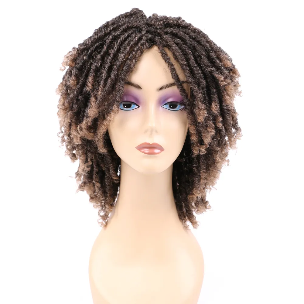 Perruque courte bouclée Dreadlock pour femmes africaines, perruques synthétiques douces Faux Locs au crochet, tresses noires rebondissantes Wig6338409