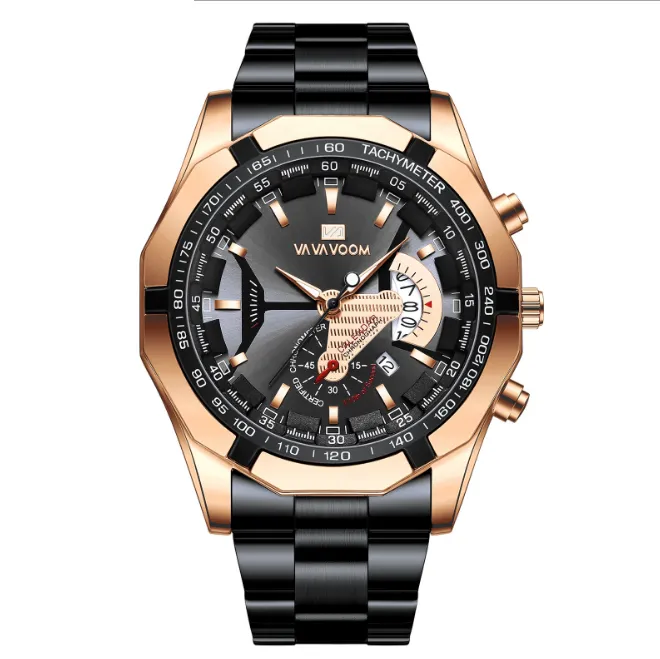 Alta calidad Ocio Deporte Puntero luminoso Acero inoxidable Reloj para hombre Relojes de cuarzo Calendario Relojes de pulsera masculinos inteligentes VAVAVoom Br306c