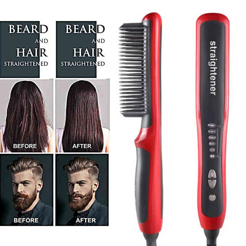 Anti-Scalding Ceramic Hair Straighteners Curlers Flat Irons Multifunctional Hair Brush Curling Iron Straightening Comb Men Beard 211224