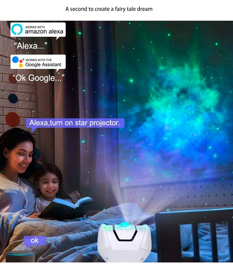 Inteligentne Wifi Stare Sky Projektor Światła Aplikacja Echo Asystent Google Sterowanie Nocne Nastrojowe Światła Obsługuje Lampę Tuya Moon Star Cloud