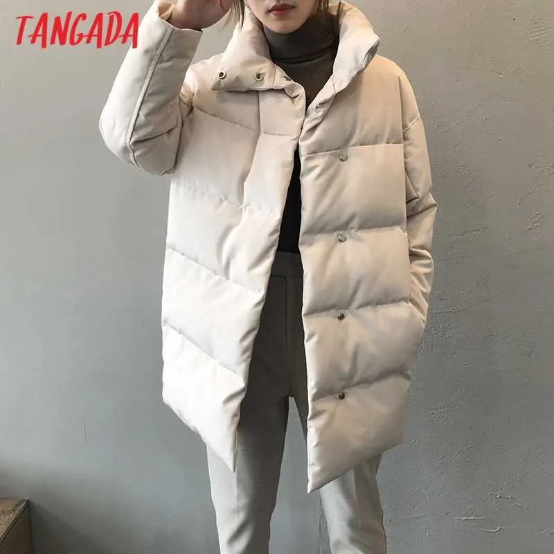 Tangadaの女性エイミーグリーンサイズロングパーカー厚い冬スリーブボタンポケット女性暖かいコートASF73 210910