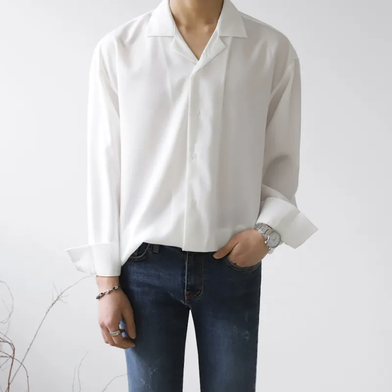 IEFB / Мужская одежда Корейская рубашка с длинными рукавами для мужчин Свободная белая белая рубашка модный красивый весна All-Match Tops 9y4084 210524