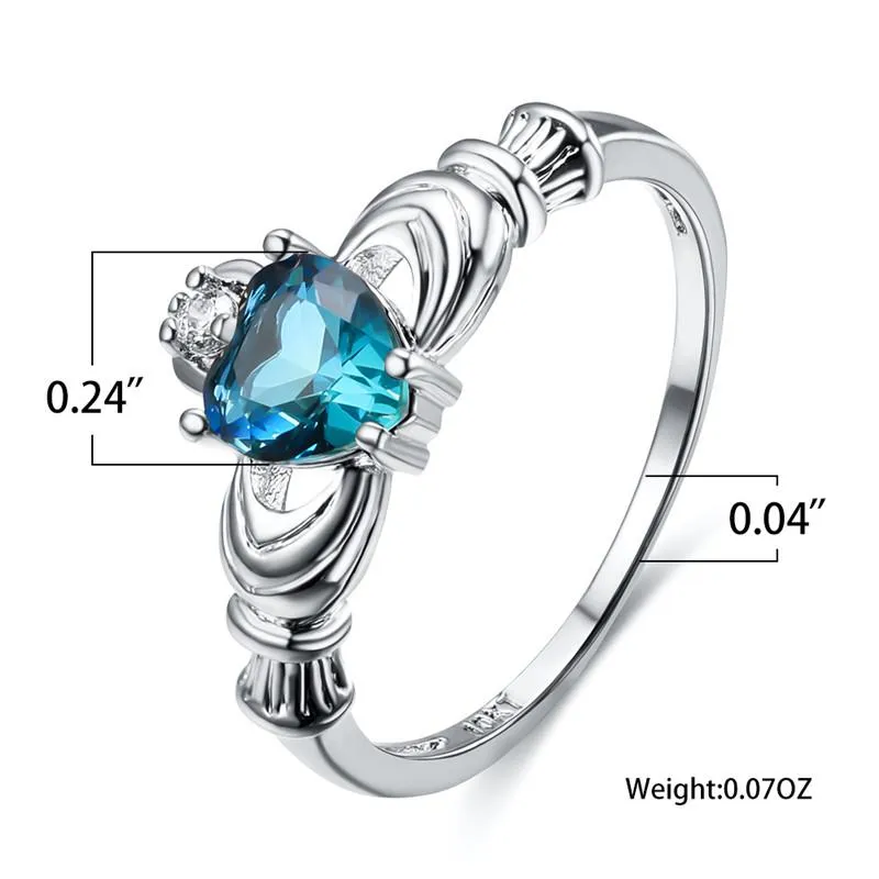 Cluster Ringen Blauw Groen Kristal Zirkoon Hart Claddagh Voor Vrouwen Bruiloft Mode-sieraden Rose Goud Regenboog Steen Engagement Promis292Y