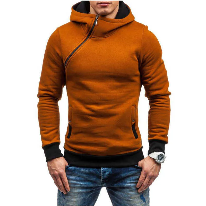 Hooded Men Multicolor Pullover Diagonal Zipper Hoodies Autumn Winter Workout Casual Jackets Hoody Sweatshirts 3XL 210819