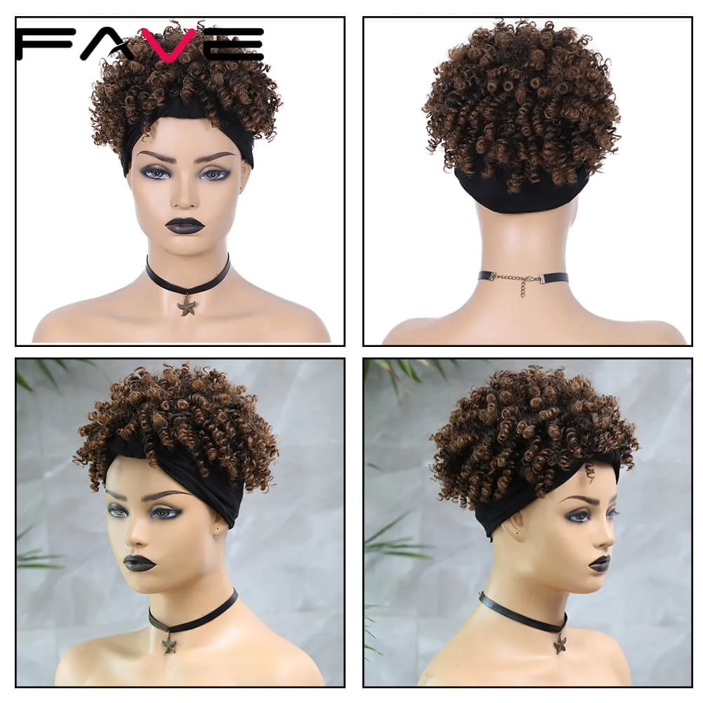 Hoofdband Wig Afro Kinky Kinky Krullen Black Tulband Ombre Bruine Synthetische haarband Warmtewarmingsbestendige vezels voor zwart Witte WomenFactory Direct