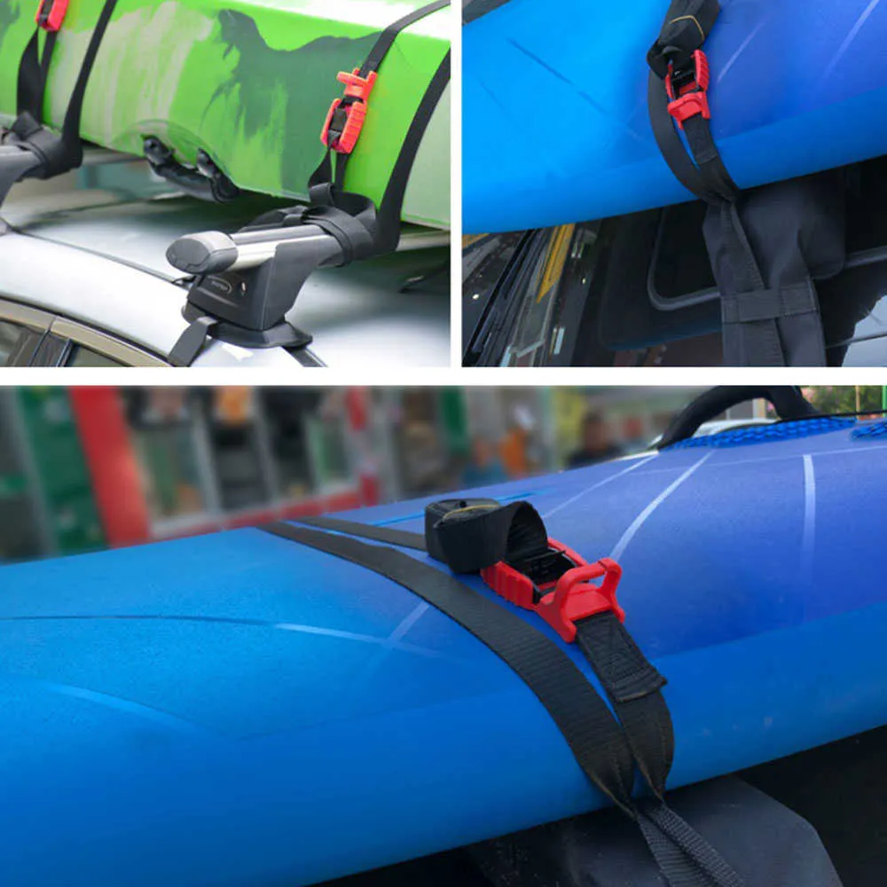 2 tiras para rack de teto de carro amarrar tiras de carga pesadas com fivela acolchoada de trava de came ajustável para pranchas de surfe Canoe301D