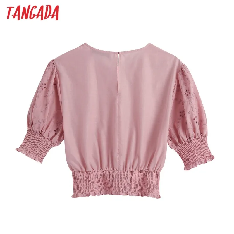 Camicette corte da donna estive rosa scollate ricamate Camicie vintage a manica corta da donna Camicie chic Top BE626 210416