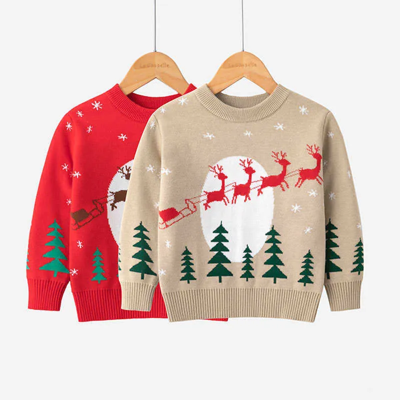 Children's Sweaters for Girls Boys Tops Clothing 2021 New Christmas Baby Kids Cartoon Deer Bottoming Pullover Y1024