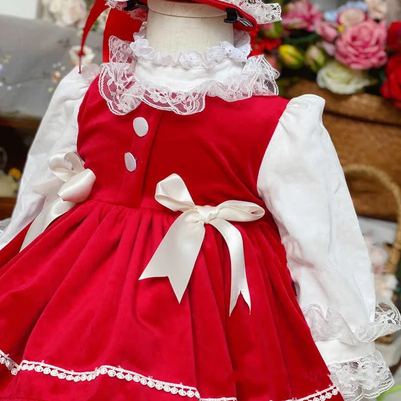 Baby Girl Spanish Turkey Dress Bambini Lolita Princess Ball Gown Infant Red Year Abiti Toddler Birthday Party Vestidos 210615