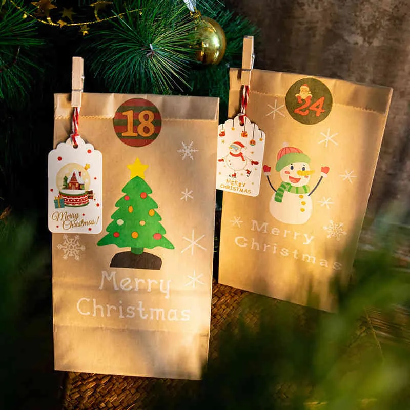 / 세트 크리스마스 종이 가방 DIY 선물 포장 가방 Xmas 파티 호의 Advent 달력 스티커 H1231