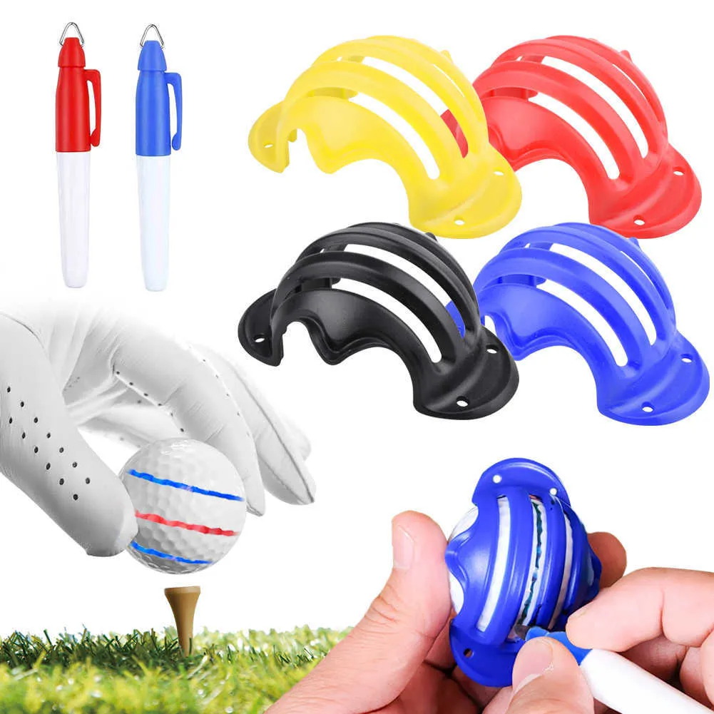 Golf Ball Liner Set Golf Ball 4 Alignment Line Marker with 2 Pens Template Draw Golf Swing Training Tool