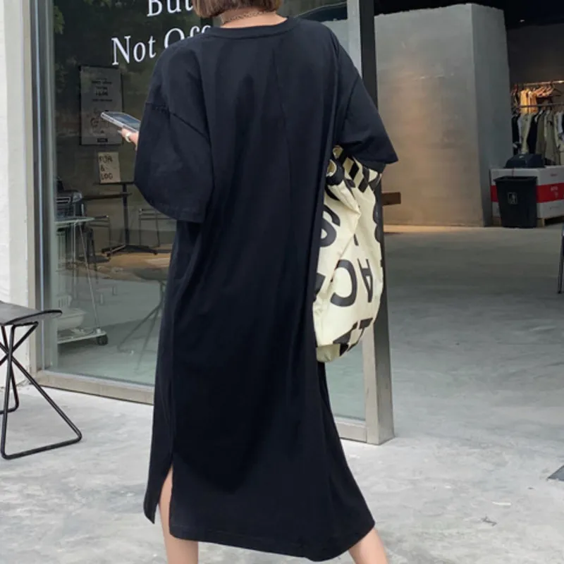 Coréen Summer Fashion Personnalité élégante Lâche Black Home Grande taille Motif imprimé Robe à manches courtes 16F1143 210510