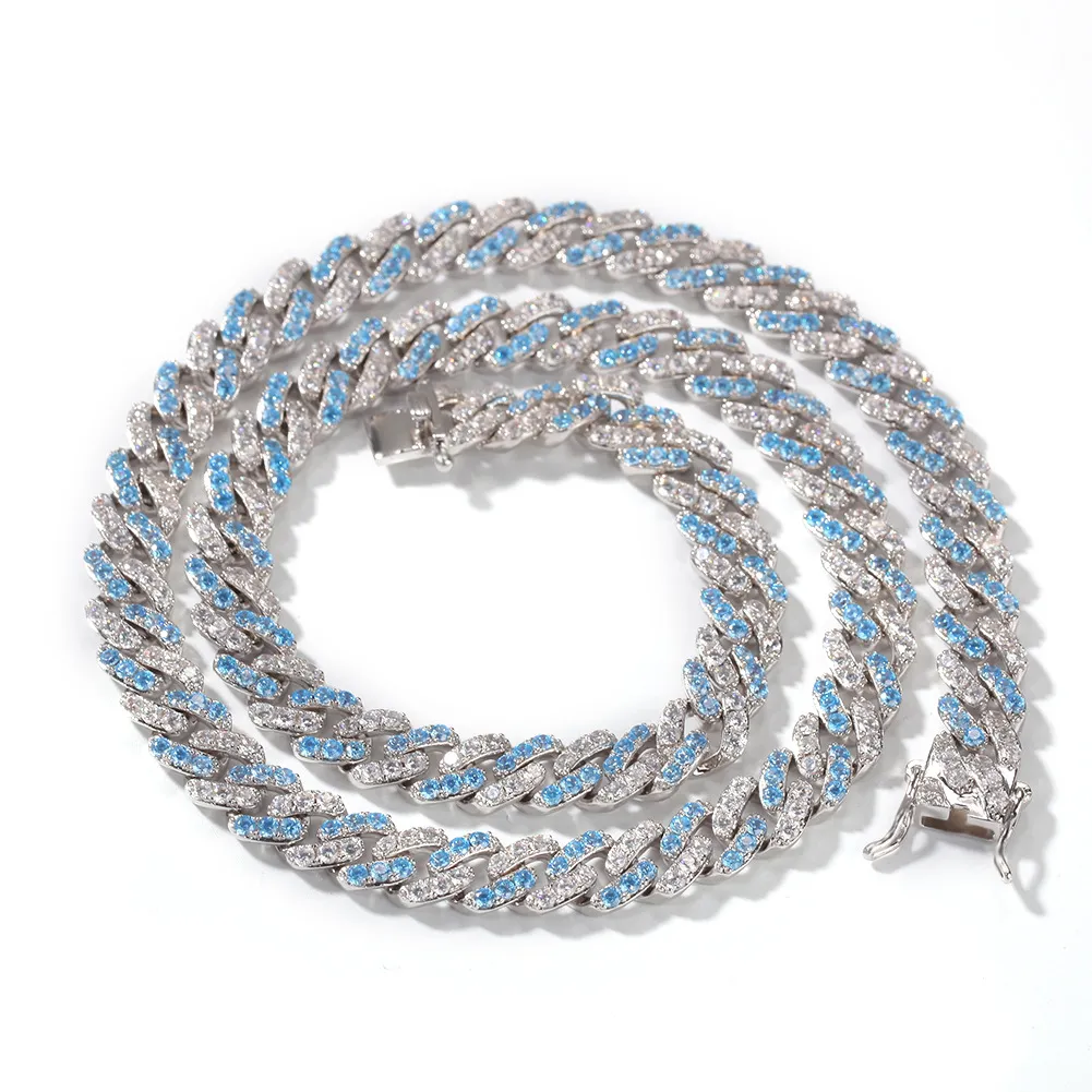 Glacé Miami chaîne à maillons cubains bleu mer hommes chaînes en or collier Bracelet mode Hip Hop bijoux 9MM283z