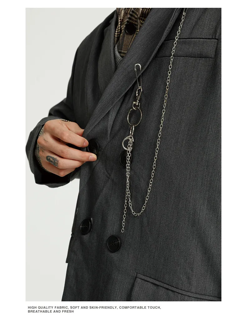 IEFB, abrigo de traje gris de tendencia coreana para hombre, chaquetas de diseño informal de doble botonadura con abrigos de primavera sueltos Chian 9Y5384 210524