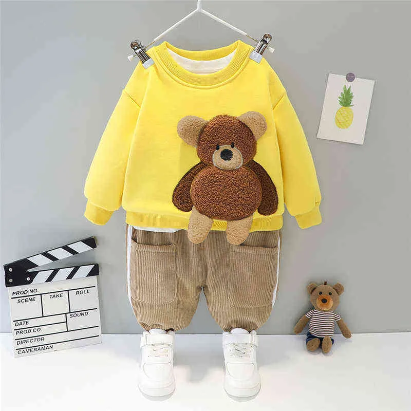 Winter peuter baby geboren kleding baby meisjes jongens kleding sets cartoon beer kinderen vallen outfit kinderen pluche tops broek 211224