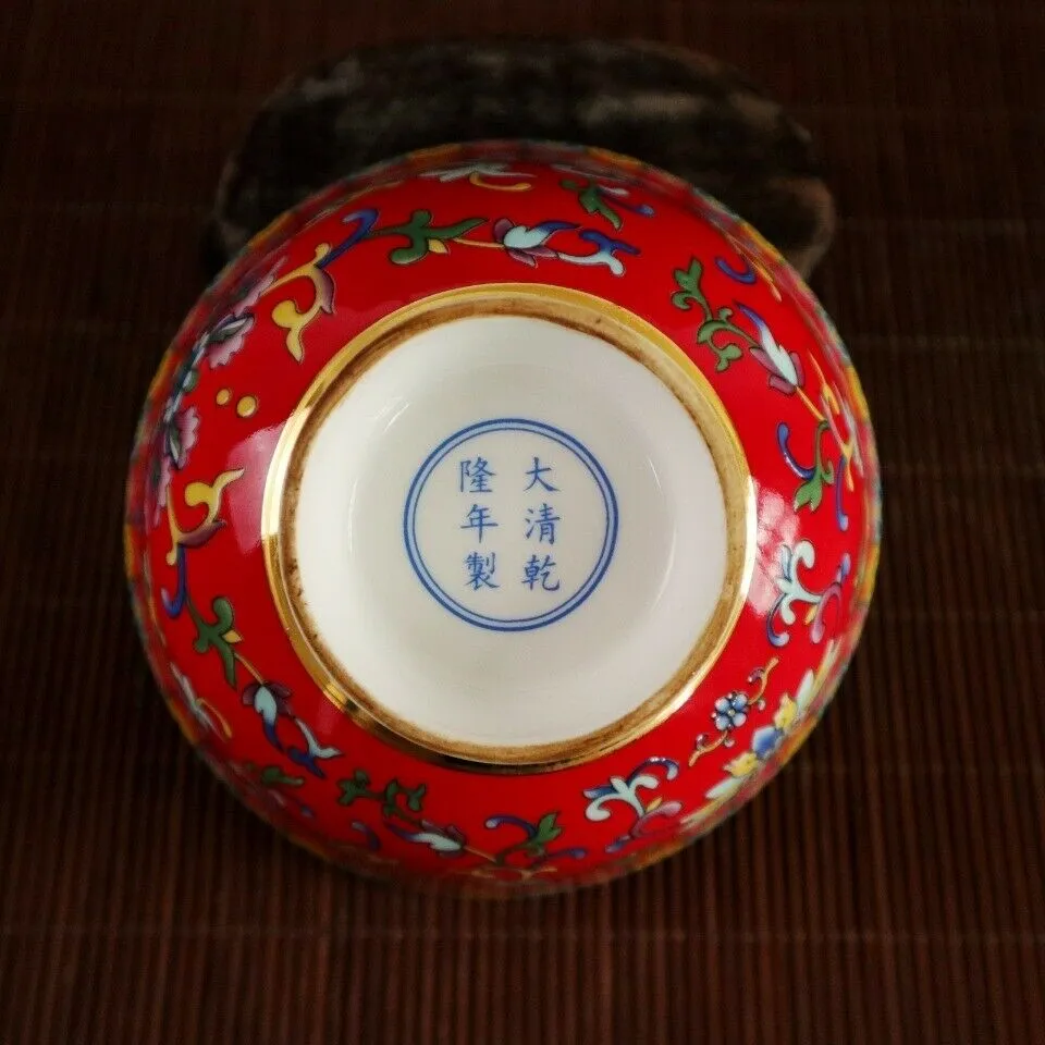 중국의 오래된 도자기 파스텔 도자기 레드 페인트 금 파스텔 푸 캐릭터 그릇 중국식 식사 ​​그릇 89105441581260