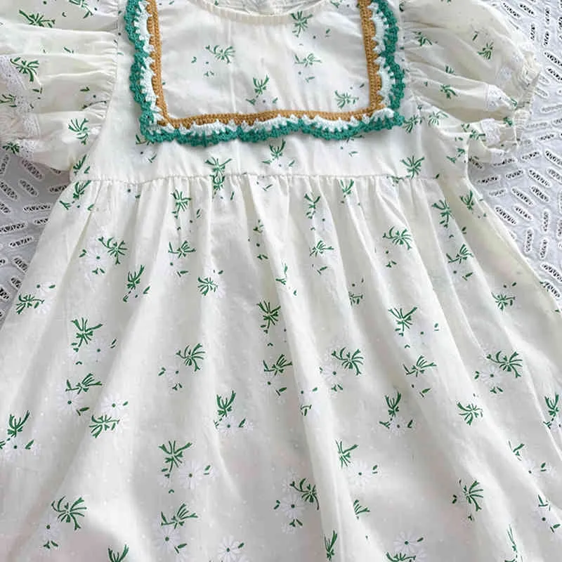 Летнее платье для девочек Puff-рукав Floarl Printed Rack Parchwork Wash Princess ES малыш дети 210515