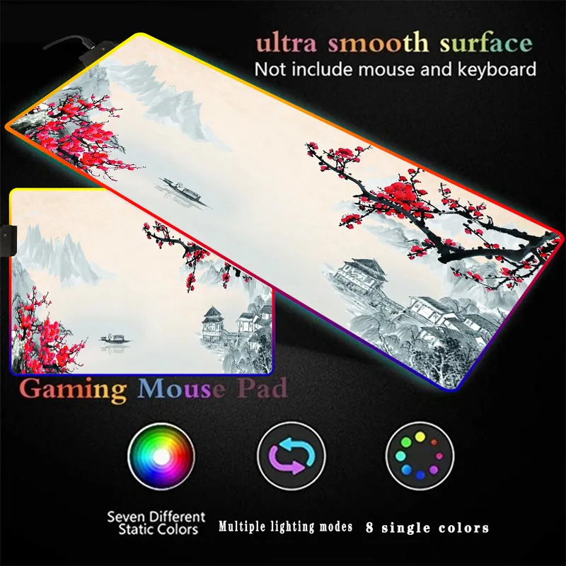 풍경 꽃 그림 RGB 게임용 큰 마우스 패드 게이머 LED 컴퓨터 마우스 패드 백라이트 카펫 키보드 데스크 매트