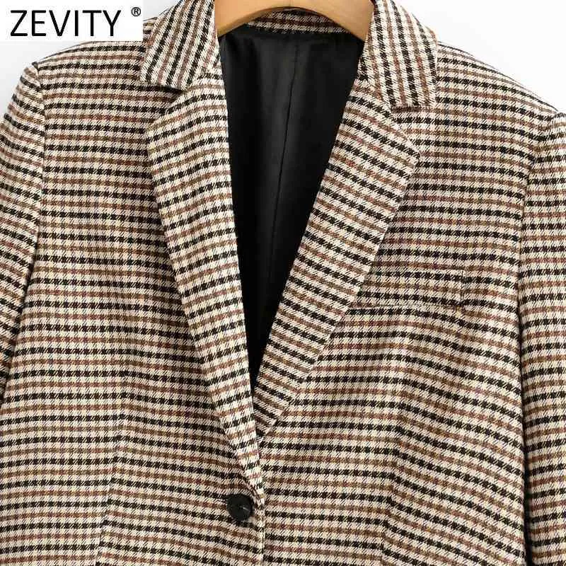 Mulheres Vintage Notched Collar Manta Impressão Fitting Blazer Casaco Escritório Senhoras Único Bolso Castido Chique Outwear Tops CT676 210420