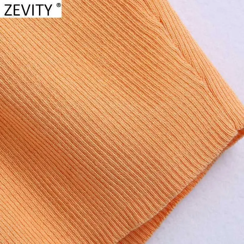 Zevity Donna Spaghetti Strap Colore arancione Chic Camis Canotta Lady Summer Back Lower Knitting Short Sling Vest Crop Top LS9177 210603