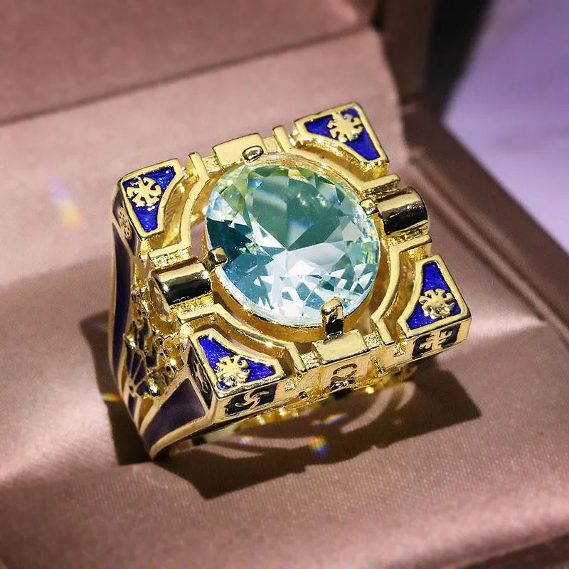Модные геометрические квадратные золотые кольца на палец для мужчин, буддизм, чакра, заполненные хной, круглые кольца с камнем из циркона, ювелирные изделия Z3P332 Cluster244D