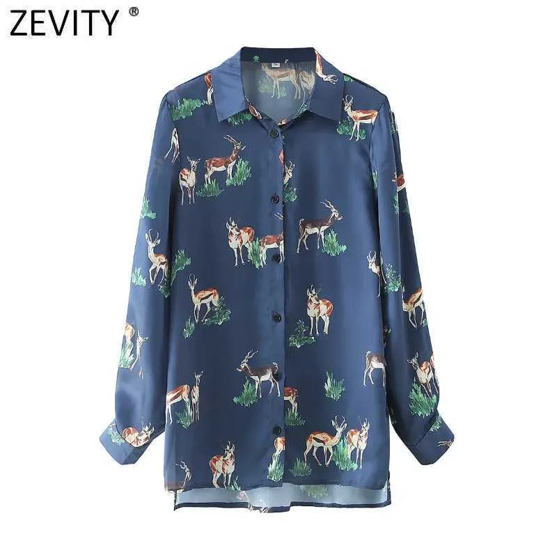 Zevity Women Fashion Animal Print Casual Smock Blouse Office Ladies Single Breasted Shirt Chic Business Blusas Tops LS7610 210603