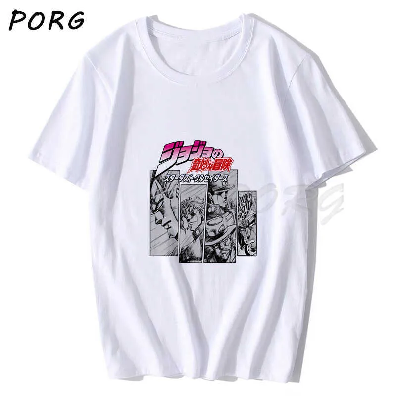 Jojos Bizarre Adventure Vintage Мужчины Манга Футболка Harajuku Streetwear Хлопок CamiSetas Hombre Vaporwave Япония аниме рубашка 210629