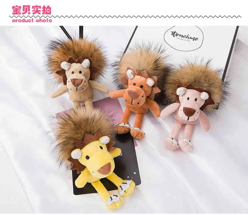 Livlig långhårig Lion Cub Charms Keychain Leksaker Keyring Kvinnor Väska Ornament Multi Purpose Trinket Key Lanyard Emo Smycken Gåvor