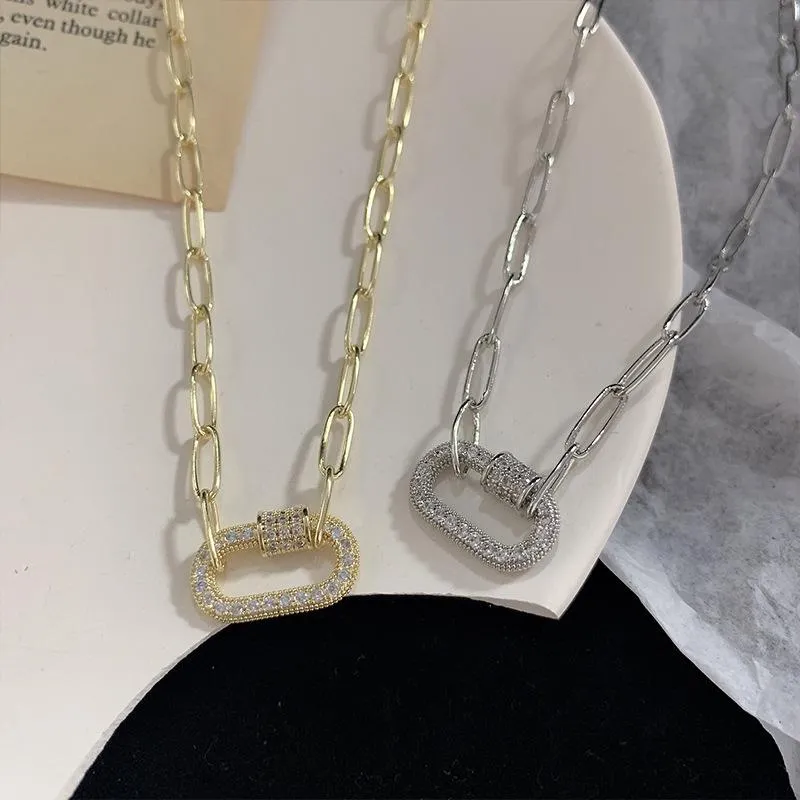 Moda completa strass paperclip pingente colar para mulher cor do ouro chunky linked chain gargantilhas colares jóias chains260q