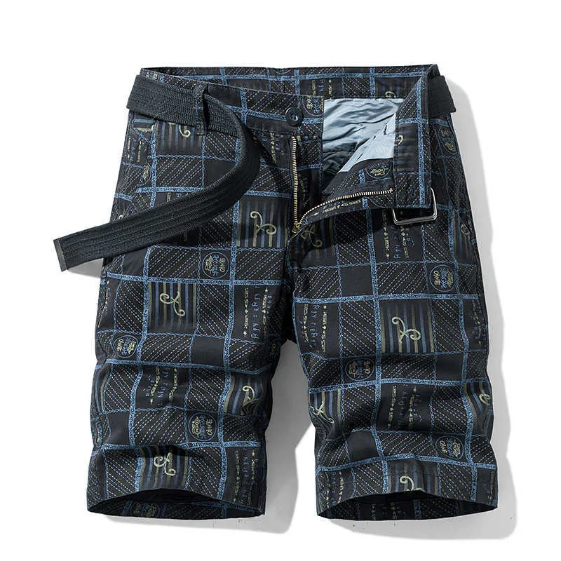 Huncher Sunmer Mâle Shorts Coton Mode Pour Hommes Imprimé Plus Taille Classique En Plein Air Respirant Hommes Kaki Plage 210716