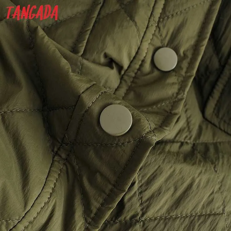 Tangada femmes Amy vert surdimensionné Parkas minces à manches longues boutons poches femme manteau chaud YI22 210609