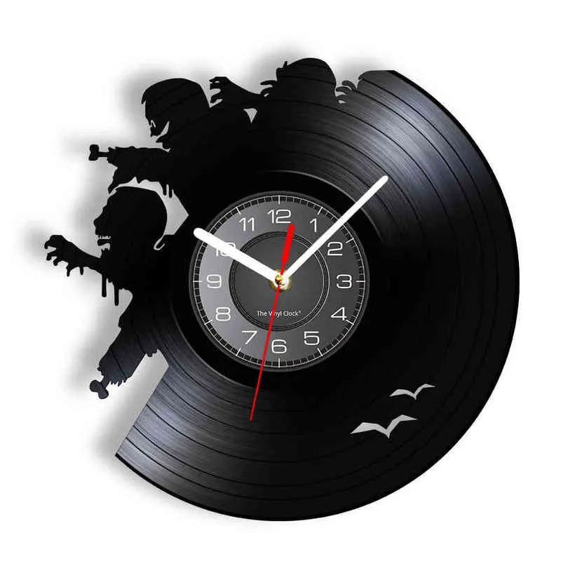 Creepy Zombie Outbreak Vinyl Album Re-purposed Record Clock Retro Silent Quartz Wall Watch Zombie Lover Sign For Halloween Decor H1230