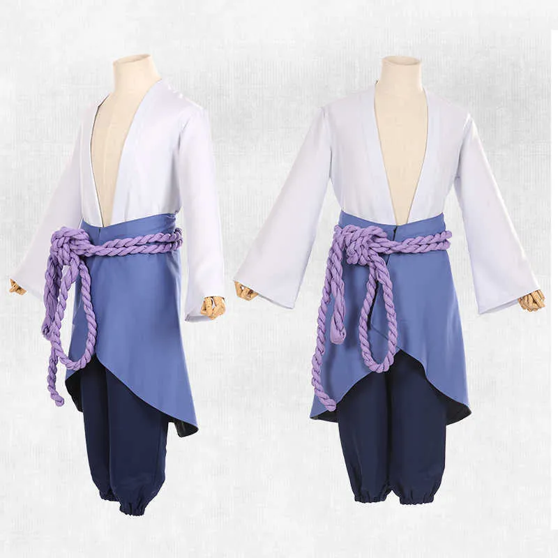 Costume de cosplay Uchiha Sasuke Anime Uzumaki Shippuden Vêtements de troisième génération Halloween Party Blazer + pantalon + corde de taille + protège-mains Y0903