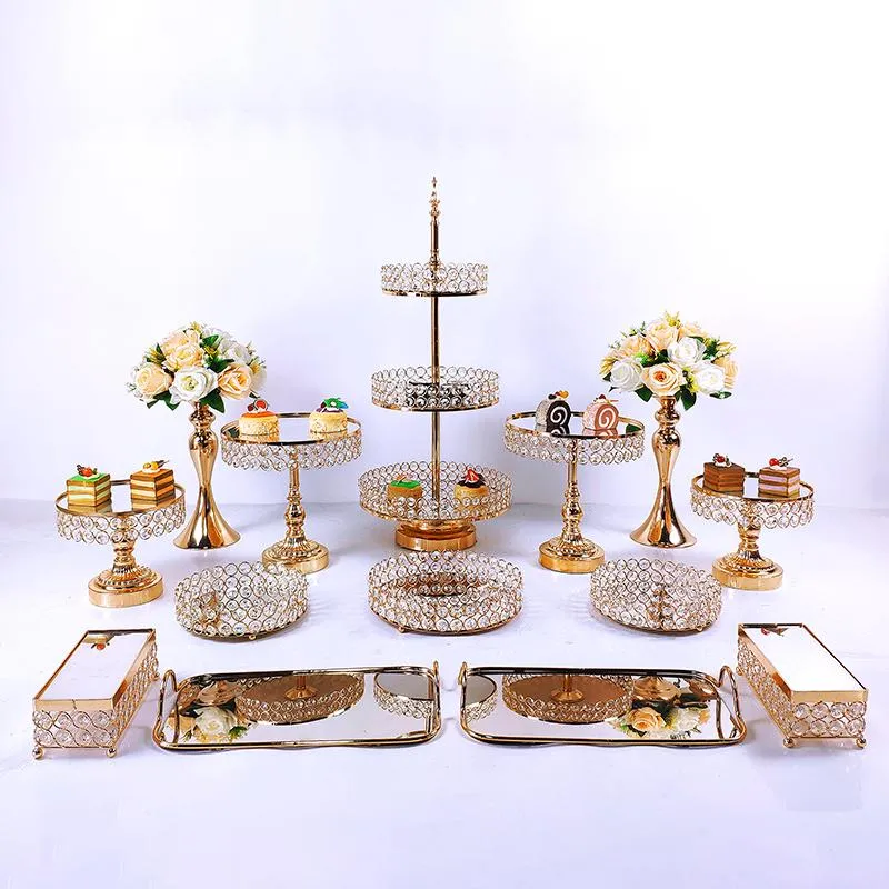 Andere festliche Partyversorgungen Kristall Metallkuchen Stand Set Acryl Mirror Cupcake Dekorationen Dessert Sockel Hochzeit Disp311y