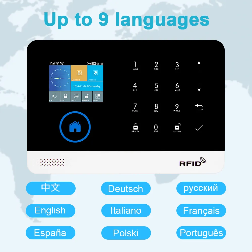 awaywar wireless wifi gsm rfid tft الأمن نظام إنذار كيت التطبيق التحكم عن اللمس لوحة المفاتيح الذكية المنزل