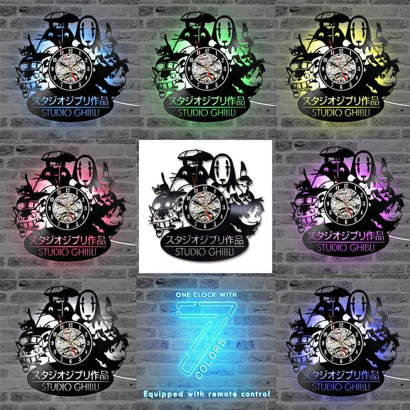 7 verschillende kleuren veranderen mijn buurman totoro studio vinyl record led wandklok met ghibli hangende klok muurhorloge home decor 210930