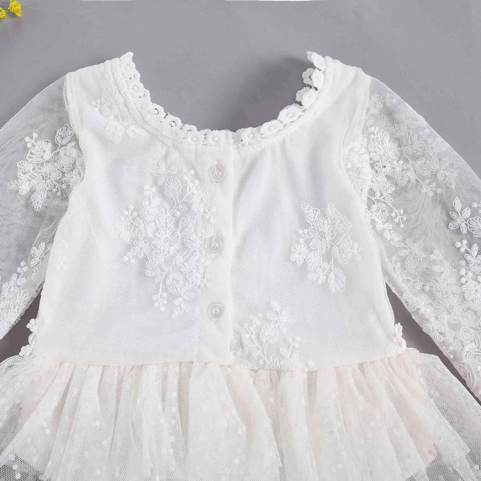 0-24m vår höst född spädbarn baby tjejer spets romper prinsessa långärmad ruffles tulle jumpsuit födelsedag kläder 210515