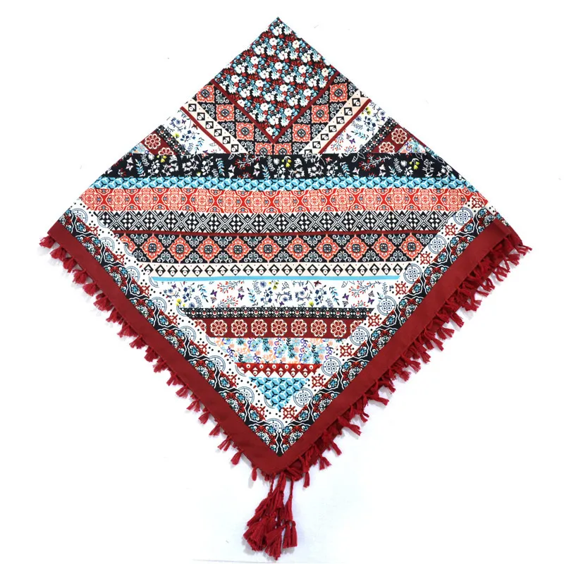 Bohème dames style ethnique frange russe grand carré foulard musulman châles foulard femme