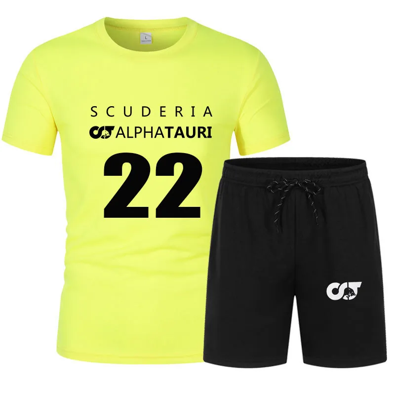 2021 sommer F1 Alpha Tauri fahrer Yuki Tsunoda 22 Auto fan Kleidung Mode Kurzarm Baumwolle Männer Übergroßen T-shirt + Shorts Set